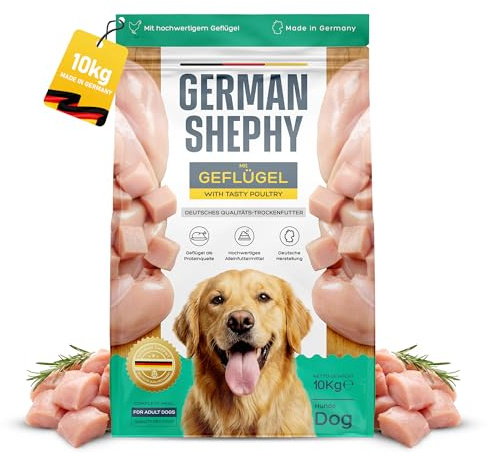 German Shephy Hundar torrfoder fjäderfä – kvalitetsfoder för hundar vuxna (vuxna) alla raser – läckra hundfoder med bästa valuta för pengarna, [10 kg]