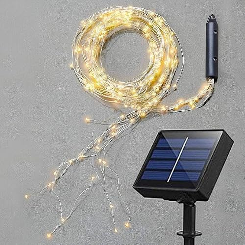 HoldOneLight Solar-Lichterkette, Wasserfall, 400 Fäden, Kupfer, wasserdicht, warmweißes Licht, für Dusche, Kinderzimmer, Camping, Balkon, Innen- und Außenbereich, 400 LEDs