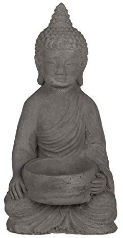 Out of the blue OOTB Teelichthalter aus Zement, Buddha, Grau, 8 x 15,5 cm