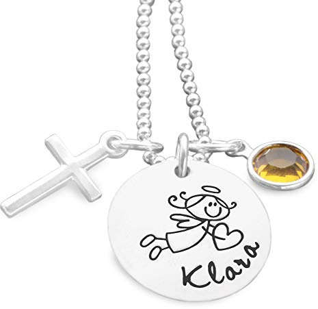 Taufkette Kreuz Mädchen Gravur Schutzengel Silber SEGENSBOTE KREUZ Taufschmuck Personalisierung Schutzengel Taufgeschenk Kristallstein personalisiert