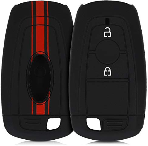 kwmobile Autoschlüssel Hülle kompatibel mit Ford 2-Tasten Autoschlüssel Keyless Go Hülle - Schlüsselhülle Rallystreifen Sidelines Rot Schwarz