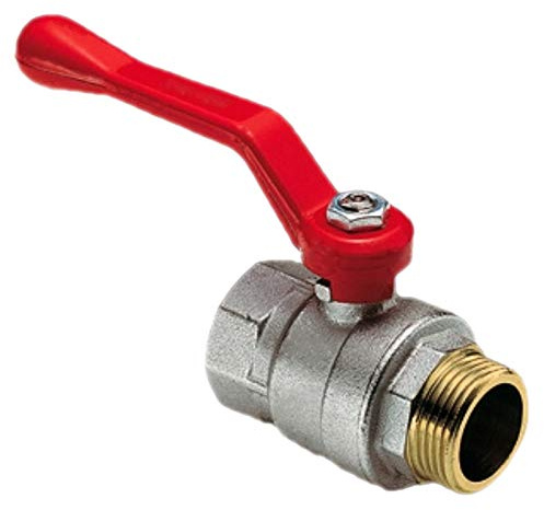 MegaHaustechnik Kugelhahn aus Messing, 1“ IG x AG, roter Hebelgriff Stahl verchromt, 1 Zoll Innengewinde und Außengewinde DN25, Trinkwasser geeignet, Druck 25 Bar, Absperrhahn Absperrventil
