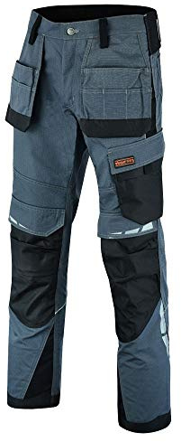 WrightFits Deluxe Holster Mens Work Trousers - Heavy Duty Cargo Trousers for Men- Multi Pockets & Knee Pad Pockets (30W X 31L) Grey