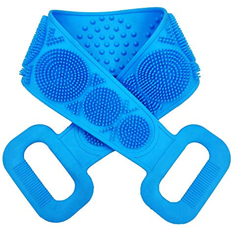 34 Inches Back Scrubber Body Brush Silicone Bath Shower Brush for Use in Shower for Women Men Soft Exfoliating Silicone Bath Towel Double-Sided Use with Massage Particles