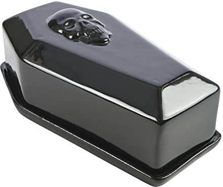 Boston Warehouse Gothic Skull Coffin Butter Dish, Black