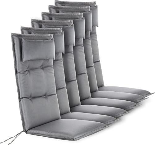 normani 6er-Set Stuhlauflagen Sitzpolster Hochlehner mit Kissen 120x50 cm aus wasserdichtem und pflegeleichtem Outdoor Material - Gartenstuhlauflagen für Draußen und Drinnen Hellgrau 120 x 50 x 5 cm