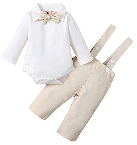 Gajaous Traje de bautizo para bebés, conjuntos de ropa de caballero, traje de boda con corbata de manga larga para niños pequeños para primavera y otoño