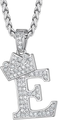 Richsteel Crown Letter E Pendant Necklace - Silver Tone Cubic Zirconia Jewelry, Shiny Initial Gift for Men Women,Gift for Christmas