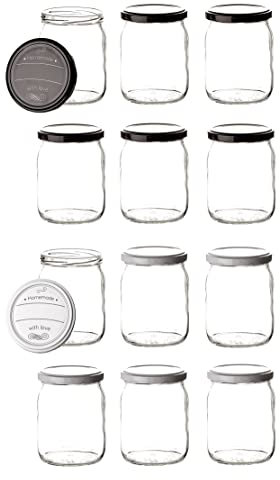 BigDean 12er Set Einmachgläser mit Deckel in schwarz und weiß in Homemade with love Stil - 540ml Sturzgläser Marmeladenglas