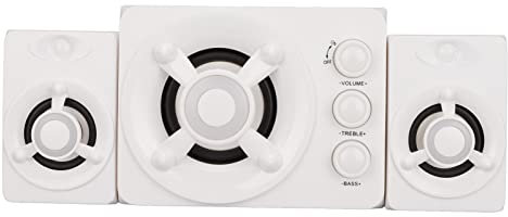 BigKing Altavoz de computadora, Subwoofer estéreo Alimentado por USB 2.1 Altavoz con Cable Multimedia con luz LED RGB para PC portátil(Blanco)