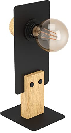 EGLO Tischlampe Bramerton, ausgefallene Nachttischlampe, Tischleuchte aus Holz und Metall Schwarz, FSCM70HB, Deko Lampe für Wohnzimmer und Schlafzimmer, E27 Fassung