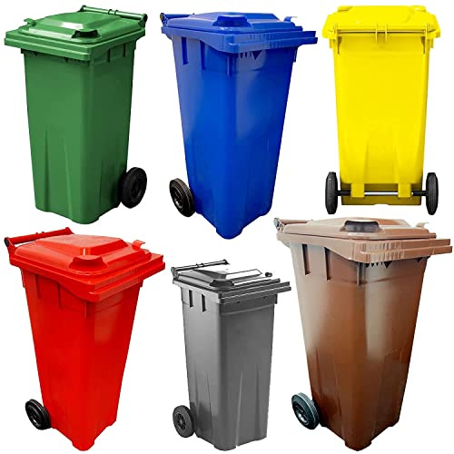 Wheelie Bins Compact 140L Red, Blue, Green, Brown, Grey & Yellow | Home Workplace Waste Disposal Bins Ideal for Flats, Garages, Factories, Warehouses With Strong Rubber Wheels & Lids (Blue)