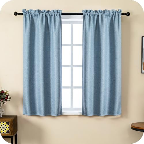 GIRASOLE HOME® Coppia Tende Semi Oscuranti Effetto Lino Trama Spigata Tenda Pesante per Interni 2 Pannelli con Tasca (Azzurro, 70x133cm)