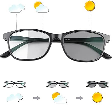 LJIMI Gafas De Distancia Corto De Vista Miopía Hombres Mujeres Bisagras Resorte Transición Fotocrómico Gafas de sol Negro Gafas De Montura Completa Gafas Para Miopes ESTAS NO SON GAFAS DE LECTURA