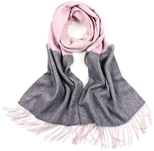 Whoiy Kaschmirschal Damen Grau, Schal Set Quasten mit Langen Streifen Rosa 200X35cm Warmer Übergroßer Winterschal-Poncho