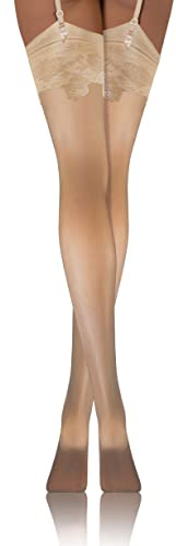 sesto senso Strumpor för kvinnor 20 Den fantastiska mönster strumpebandshållare, Beige färg, XS/S