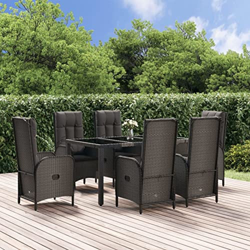 Yolola Sitzgruppe Garten Essgruppe 6 Personen Rattan Gartenmöbel Set mit 6 Gartenstuhl Verstellbar Gartenmöbel Essgruppe Gartengarnitur Rattanmöbel Esstisch Sitzgarnitur Gartentisch Grau