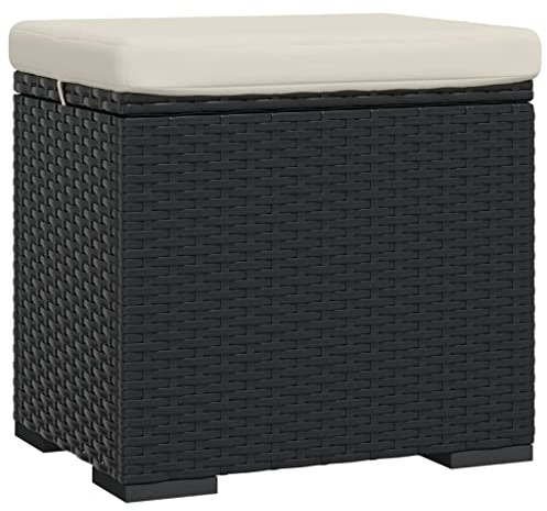 vidaXL Hocker mit Kissen Schwarz 40x30x40 cm Poly Rattan