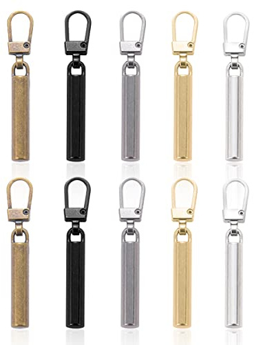 GLADFRESIT 10Pcs Zipper Pull Replacement, Removable Metal Zipper Pull Repair Kit for Luggage, Jacket, Backpacks (5 Colours)
