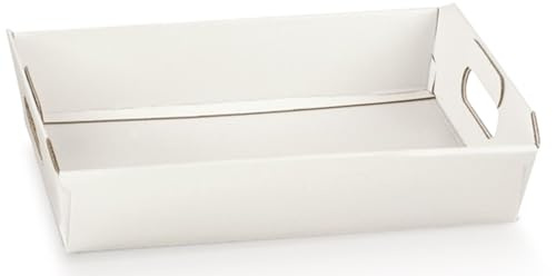 Cesto Vassoio Scatola bomboniera Cartone Pieghevole Fibra Bianca 40x30x12 cm con Maniglie per enogastronomia oggettistica Esposizione Confezioni Regalo (5)
