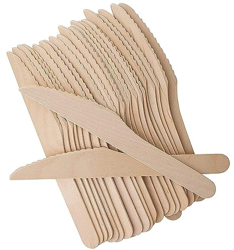 17cm Disposable Bamboo Cutlery Sets: Eco Friendly Biodegradable Compostable Kitchen Utensils Single Use Wooden Knives Forks & Spoons for Picnics, Festivals, Parties, BBQs, Camping (Knife x100)