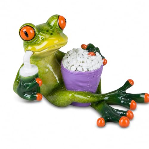 formano Frosch mit Popcorn & Getränk – Handbemalte Dekofigur – lustige Dekoration für Wohnzimmer, Badezimmer & Küche – Originelles Geschenk