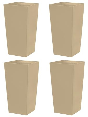 simpa 27L Large Square Milano Grande Planter Pot - TAUPE Set of 4 Pots - 51cm (H) x 26.5cm (W) x 26.5cm (D)