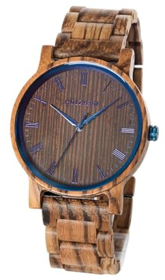 HOLZKERN Armbanduhr Quarz Herbstmorgen Zebrano/Wenge 9120078332702 | außergewöhnliche Unisex-Uhr für Frauen und Männer,