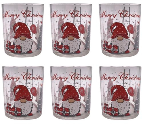 6 bicchieri gnomo babbo natale rosso merry christmas decorazione tavola natalizia addobbi di casa cl25 idea regalo