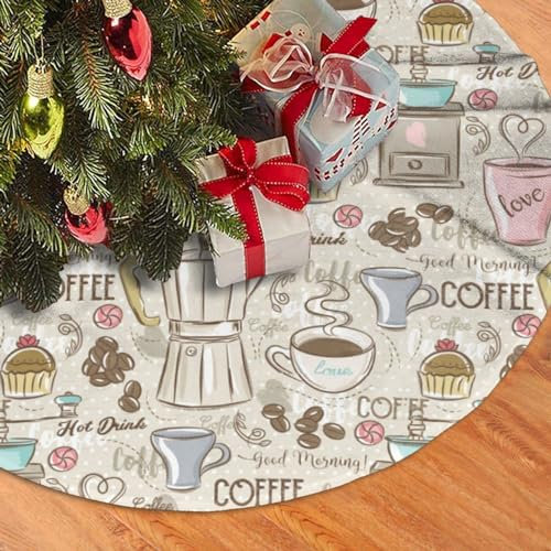 Gonna per albero di Natale da 76,2 cm, vintage, per macchina da caffè espresso, cupcake, fagioli, decorazioni per albero di Natale, a doppio strato, per decorazioni natalizie