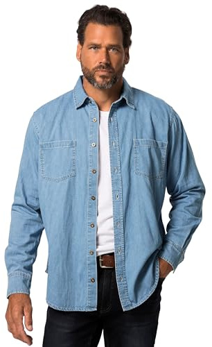 JP 1880 Camisa Vaquera de Manga Larga para Hombre, Tallas Grandes, Tallas Grandes, Talla Grande, hasta 8 XL, 822885, Azul Claro, 4XL