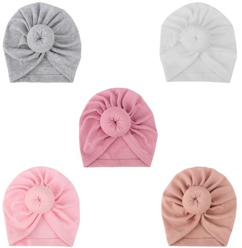 DRESHOW 5 Stück Baby Turban Hüte Turban Brötchen Knoten Baby Infant Beanie Baby Mädchen Weiche Nette Kleinkind Mütze