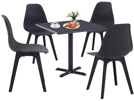 Mingone Esstisch mit 4 Stühlen Essgruppe Set Küchentisch Kleine Kunststoff Holz Tisch und Stuhl Tisch 60cm für Esszimmer Terrassen Garten Camping