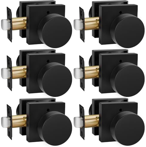 Goldenwarm Privacy Black Door Knobs Interior, Zinc-Alloy Heavy Duty Matte Black Door Knobs Bedroom, Contemporary Interior Door Knob Privacy (6 Pack)
