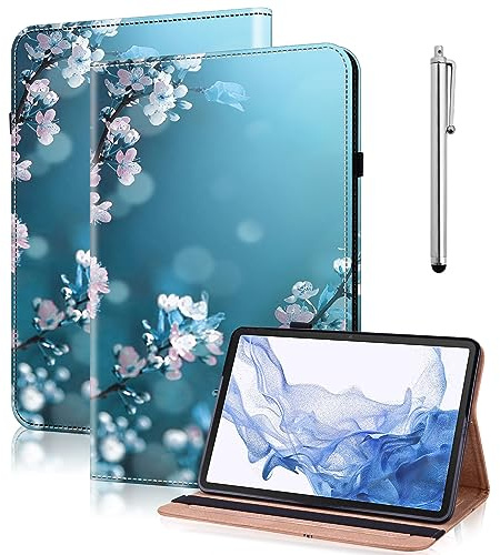 GLANDOTU Hülle für Amazon Fire HD 10 Tablet (9. und 7. Generation - 2019 und 2017) Hülle mit Stifthalter Flip Leder Schutzhülle für Kindle Fire HD 10 Hülle - Pflaumenblüte
