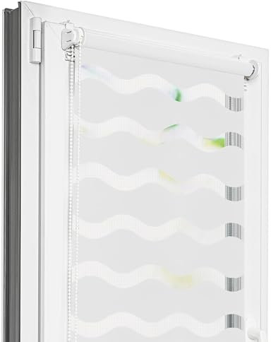 Estika Welle Doppelrollo klemmfix ohne Bohren - 45 cm x 120 cm - Weiß - Tag und Nacht Duo Rollo, Duo Rollo, Rollos für Fenster ohne Bohren, Fenster sichtschutz