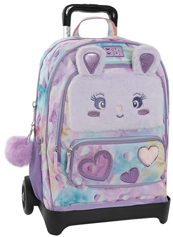 MOFU MOFU - Zaino Scuola Trolley Mofu Mofu, Maniglia Regolabile, Trolley Staccabile, Spallacci Imbottiti e Regolabili, 2 Scomparti Principali, Tasca Frontale, Chiusure A Zip, 34x52Hx22 cm, Lilla