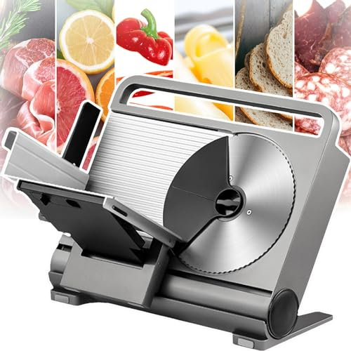 Foldable Meat Slicer, Electric Deli Food Slicer W/Child Lock Protection, 1-15mm Adjustable Thickness Meat Slicer, Stainless Steel Food Slicer-Easy to Clean/Storage,Silver