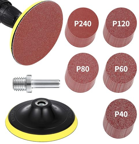 Ordeluxe Kit Dischi Carta Abrasiva:Dischi Abrasivi 125mm con fissaggio a strappo M14,50 Fogli di Carta Abrasivi.Carta vetrata 10x40/60/80/120/240,adatti per carta abrasiva per levigatrice-lucidatura