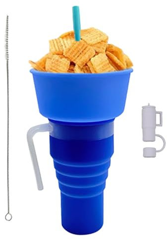 Vaso de bebida para aperitivos – Vaso portaaperitivos de 600 ml, vaso de aperitivos y bebidas | Vasos de viaje reutilizables e impermeables, vasos de aperitivos portátiles con pajita y hermano