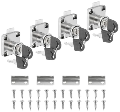 PATIKIL Drawer Lock with Keys 4Pcs Desktop Lock 7/8(22mm) Cylinder Length 3/4(19 mm) Cylinder Dia Alloy Steel Mailbox Locks Keys Alike for File Drawer Storage Lock, Silver