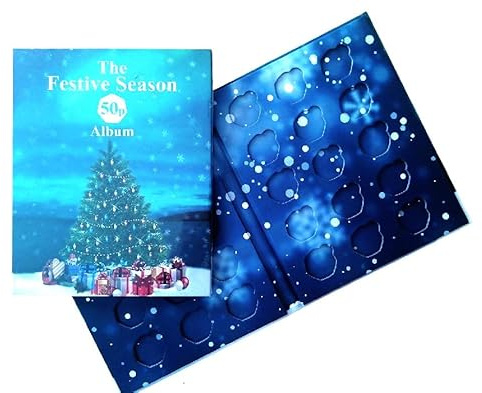 United Kingdom Feative Season Christmas 50p fifty pence holds 30 Coins Collectors Album - (No Coins Included)