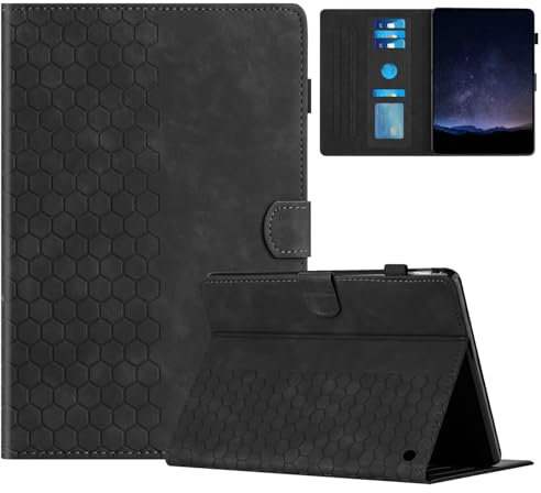 Mldjomid Hülle für Amazon Kindle Fire HD 8 Plus/HD 8(12/10 Gen, 2024/2022/2020) 8 Zoll Tablet Schutzhülle PU Leder Multi-Winkel Folio mit Auto Schlaf/Wach Flip Cover Case,Wabenmuster Schwarz