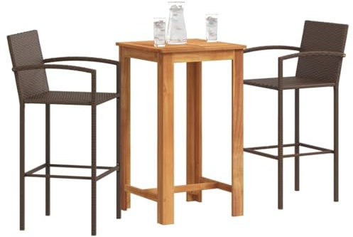 LXYZWRW Gartenmöbel-Set, 3-teilig, braun, Massivholz, Akazie und Polyrattan, Gartenmöbel-Sets