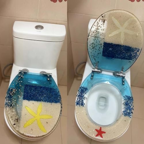 Transparenter Toilettensitz Toilettendeckel und -sitz aus Harz, Durchsichtiger, Langsam Schließender Toilettensitz in Blau, Universeller, Verdickter Toilettendeckel als Ersatz für Schwere Personen