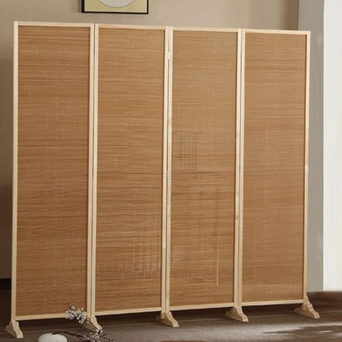 ZAQYCM 4 Panel Room Divider Folding Privacy Wooden Screen, 3ft 4ft 5ft 6ft 7ft Short Tall Wall Partition Hand-Woven Freestanding For Home Office Kids Bedroom Hospital(H 5.5ft/170cm)