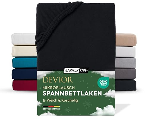 Devior Mikroflausch Winter Spannbettlaken, Schwarz, 180x200-200x200 cm – Flauschig weich & wärmend – Mikrofaser mit 190 g/m²– Winter-Spannbetttuch für Topper & Matratzen – Oeko-TEX Zertifiziert