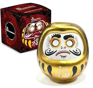 Samsara - Amuleto japonés original de Daruma de la suerte de porcelana | colorea el ojo y desea un deseo, para hombres, mujeres y niños (oro - éxito)