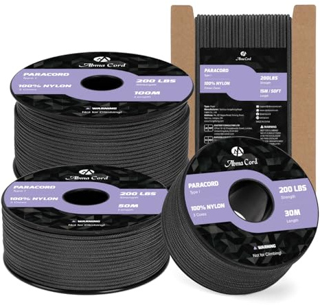 Abma Cord Paracord 2mm 30m Nylonschnur 3 Kern Seil Typ I Schnur | Max 90kg (220lbs), 100% Nylon, DIY, Basteln, Camping, Outdoor, Survival