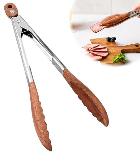Zangen zum Kochen mit Holzspitzen Premium Küchenzange aus Holz und rostfreiem Edelstahl - Holzzangen ideal für BBQ, Salat, Toaster, Brot & Gurken - Hergestellt aus natürlichem Walnussholz